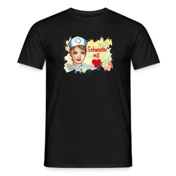 Schwester mit Herz Pflegehelden - Männer T-Shirt - Schwarz - Vorne - AI Model Male 178 light (178cm)