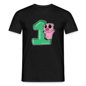 1 year old - school enrollment - pig motif - Men's T-Shirt - black - Front - AI Model Male 178 light (178cm)