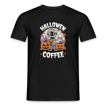 Momie d’Halloween avec des citrouilles et du café - T-shirt homme - noir - Devant - AI Model Male 178 light (178cm)