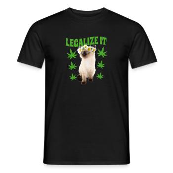 Cat Stoned Stoned Smoking Weed, Hemp Leaf, Hippie - Men's T-Shirt - black - Front - AI Model Male 178 light (178cm)
