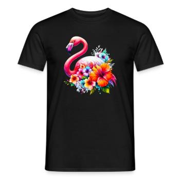 Flamingo verziert mit Hibiskusblüten - Männer T-Shirt - Schwarz - Vorne - AI Model Male 178 light (178cm)
