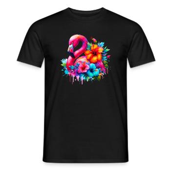 Flamingo verziert mit Hibiskusblüten - Männer T-Shirt - Schwarz - Vorne - AI Model Male 178 light (178cm)