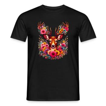 Hirsch mit Blumen geschmückt - Männer T-Shirt - Schwarz - Vorne - AI Model Male 178 light (178cm)
