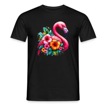 Flamingo verziert mit Hibiskusblüten - Männer T-Shirt - Schwarz - Vorne - AI Model Male 178 light (178cm)