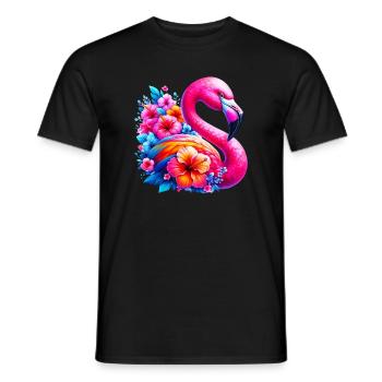 Flamingo verziert mit Hibiskusblüten - Männer T-Shirt - Schwarz - Vorne - AI Model Male 178 light (178cm)