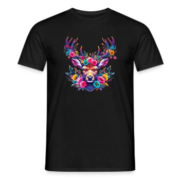 Cerf décoré de fleurs - T-shirt homme - noir - Devant - AI Model Male 178 light (178cm)