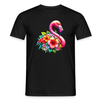 Flamingo verziert mit Hibiskusblüten - Männer T-Shirt - Schwarz - Vorne - AI Model Male 178 light (178cm)