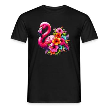 Flamingo verziert mit Hibiskusblüten - Männer T-Shirt - Schwarz - Vorne - AI Model Male 178 light (178cm)