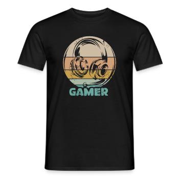 casque de jeu vintage gamer rétro logo icône - T-shirt homme - noir - Devant - AI Model Male 178 light (178cm)