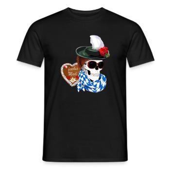 Female skull with hat and Gretel hairstyle - Men's T-Shirt - black - Front - AI Model Male 178 light (178cm)