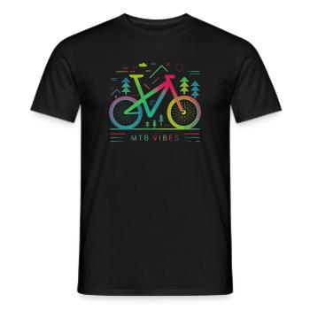 Vibrant Mountain Bike Trail Illustration - Men's T-Shirt - black - Front - AI Model Male 178 light (178cm)