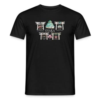 Osaka, 5 Sights, Japan Hand Drawing - Men's T-Shirt - black - Front - AI Model Male 178 light (178cm)