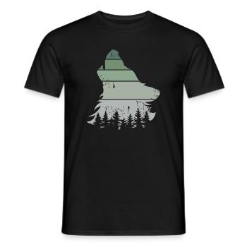 Wolf Wald retro Baum vintage Jaulen Hund Symbol - Männer T-Shirt - Schwarz - Vorne - AI Model Male 178 light (178cm)