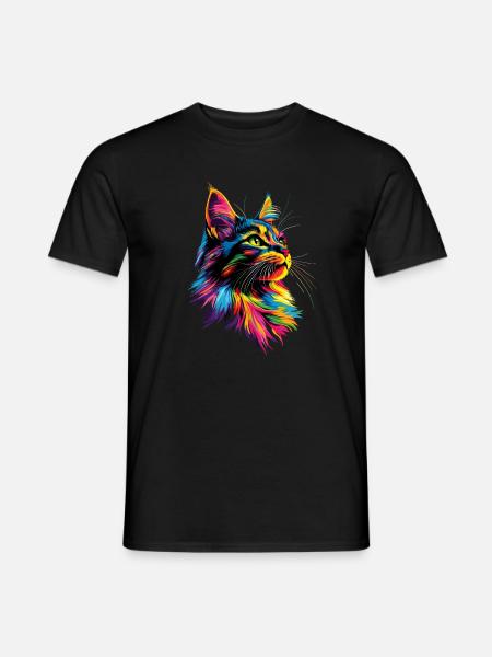 Maine Coon Katze Bunt Regenbogen Maine-Coon Katzen - Männer T-Shirt - Schwarz