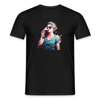 Frau trinkt roten Wein - Männer T-Shirt - Schwarz - Vorne - AI Model Male 178 light (178cm)