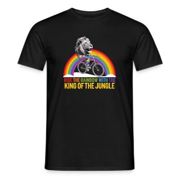 Lion Riding Rainbow with Jungle Text - Men's T-Shirt - black - Front - AI Model Male 178 light (178cm)
