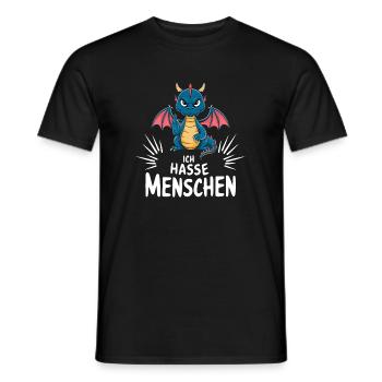 „Ich hasse Menschen“ – Frecher Drache mit Flügeln - Männer T-Shirt - Schwarz - Vorne - AI Model Male 178 light (178cm)