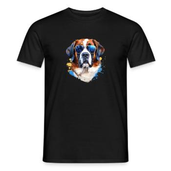 Saint Bernard with sunglasses - Men's T-Shirt - black - Front - AI Model Male 178 light (178cm)