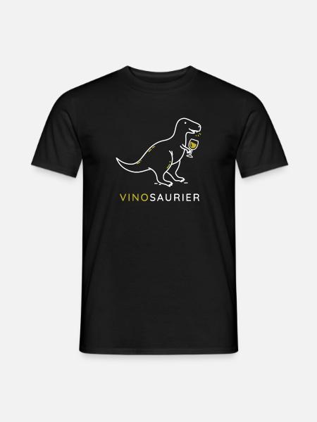 Vinosaurier mit Weinglas - Männer T-Shirt - Schwarz