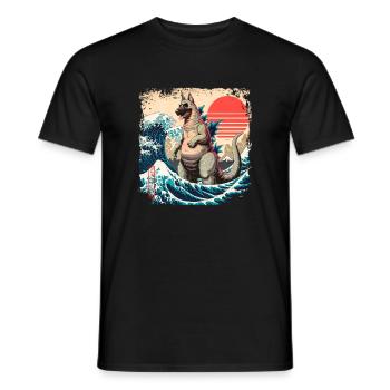 Funny Monster German Shepherd Dogzilla Anime Manga - Men's T-Shirt - black - Front - AI Model Male 178 light (178cm)