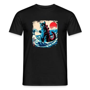 Funny Monster Kitty Cat Catzilla Anime Manga Japan - Men's T-Shirt - black - Front - AI Model Male 178 light (178cm)