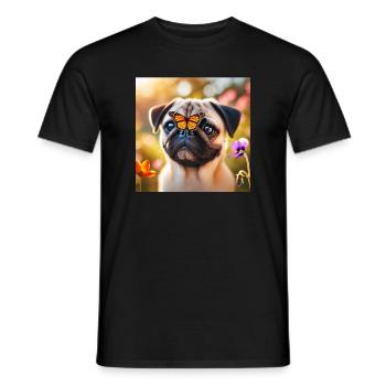 Pfiffiger Hund mit Schmetterling - Männer T-Shirt - Schwarz - Vorne - AI Model Male 178 light (178cm)