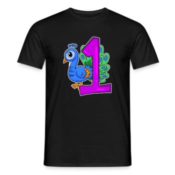 Zahl 1 Nummer Eins - Blauer Pfau Motiv - Männer T-Shirt - Schwarz - Vorne - AI Model Male 178 light (178cm)