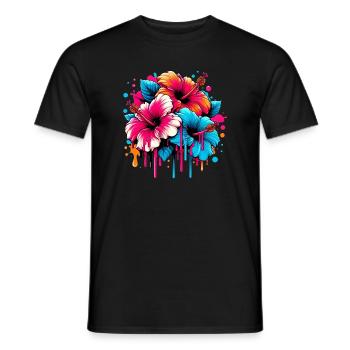 Fleurs d’hibiscus - T-shirt homme - noir - Devant - AI Model Male 178 light (178cm)