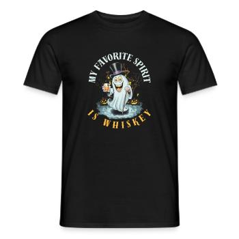 Spooky Ghost with Whiskey and Top Hat - Men's T-Shirt - black - Front - AI Model Male 178 light (178cm)
