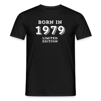 born in 1979, year of birth, 1979 - Men's T-Shirt - black - Front - AI Model Male 178 light (178cm)