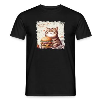 Life is better with Burgers - happy Cat - Men's T-Shirt - black - Front - AI Model Male 178 light (178cm)