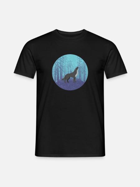 Wolf im Mondwald - Männer T-Shirt - Schwarz