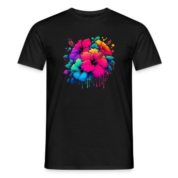 Fleurs d’hibiscus - T-shirt homme - noir - Devant - AI Model Male 178 light (178cm)
