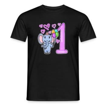 First Birthday Elephant with Balloons - Men's T-Shirt - black - Front - AI Model Male 178 light (178cm)