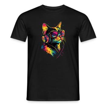 Katze Sonnenbrille Kopfhörer Musik Bunt DJ Katzen - Männer T-Shirt - Schwarz - Vorne - AI Model Male 178 light (178cm)