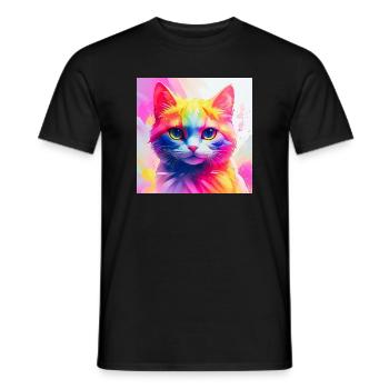 Vibrant Rainbow Cat Artwork - Men's T-Shirt - black - Front - AI Model Male 178 light (178cm)
