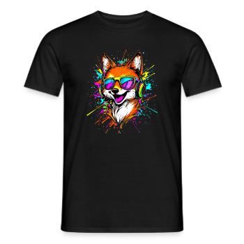 Fuchs DJ Kopfhörer Bunt Regenbogen Musik Füchse - Männer T-Shirt - Schwarz - Vorne - AI Model Male 178 light (178cm)