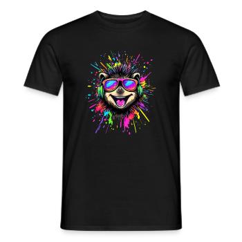 Igel Popart Kopfhörer Sonnenbrille Bunt Süßer Igel - Männer T-Shirt - Schwarz - Vorne - AI Model Male 178 light (178cm)