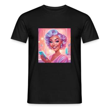 Portrait de femme rétro avec cheveux pastel - T-shirt homme - noir - Devant - AI Model Male 178 light (178cm)