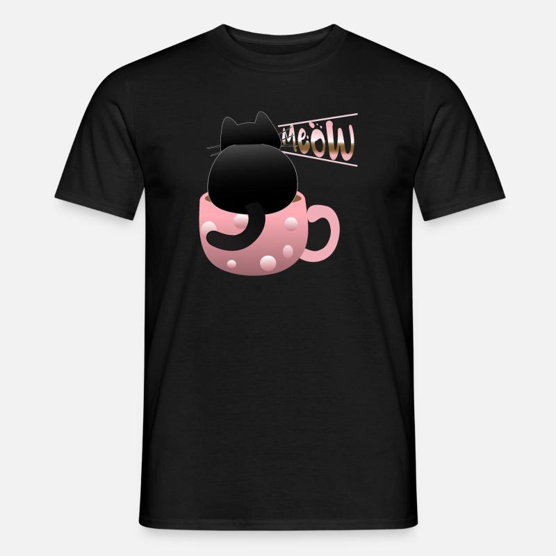 süße schwarze Katze miaut - Männer T-Shirt - Schwarz