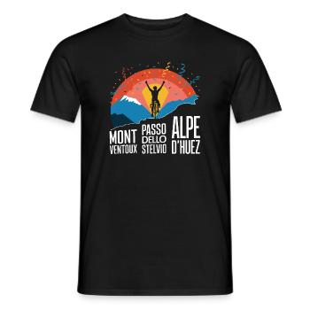 Montagnes cyclables Stelvio Ventoux Alpe d’Huez KOM - T-shirt homme - noir - Devant - AI Model Male 178 light (178cm)