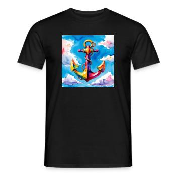 Colorful watercolor anchor in the sky - Men's T-Shirt - black - Front - AI Model Male 178 light (178cm)