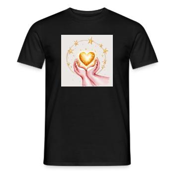 Golden heart in the protection of the hands - Men's T-Shirt - black - Front - AI Model Male 178 light (178cm)