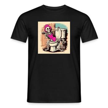 Skeleton in bathroom with swimsuit - Men's T-Shirt - black - Front - AI Model Male 178 light (178cm)