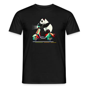 niedlichere Panda auf einem farbenfrohen Roller - Männer T-Shirt - Schwarz - Vorne - AI Model Male 178 light (178cm)