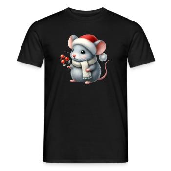 Cute Mouse with Santa Hat and Berry Branch - Men's T-Shirt - black - Front - AI Model Male 178 light (178cm)