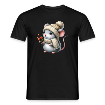 entzückende Maus mit einer warmen Strickmütze - Männer T-Shirt - Schwarz - Vorne - AI Model Male 178 light (178cm)
