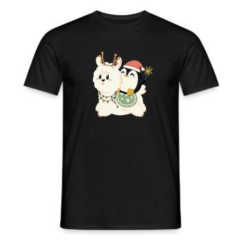 Alpaca and penguin celebrate Christmas - Men's T-Shirt - black - Front - AI Model Male 178 light (178cm)