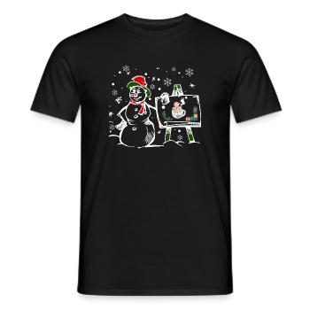 Snowman with Christmas window motif - Men's T-Shirt - black - Front - AI Model Male 178 light (178cm)