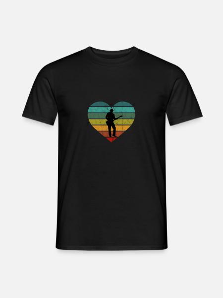 Gitarre Retro Herz Design Für Gitarristen - Männer T-Shirt - Schwarz